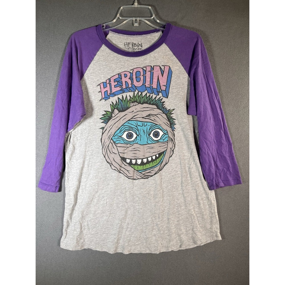 Heroin Skateboards Mummy Raglan 3/4 Sleeve Shirt XL Skateboarding RARE / READ